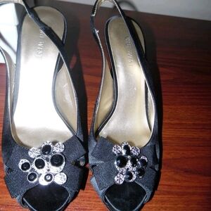 Nine West Black Embellished Slingback Heels